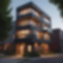 Exterior view of a modern apartment building in Portage Park