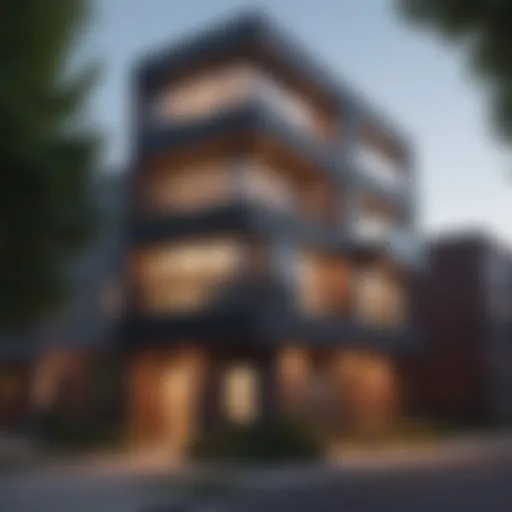 Exterior view of a modern apartment building in Portage Park