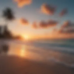 A breathtaking view of Miami Beach at sunset, showcasing vibrant colors over the ocean.