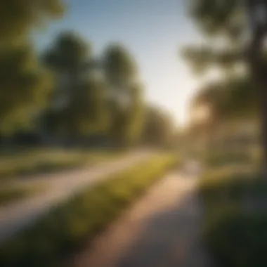 Scenic view of a suburban park with walking trails