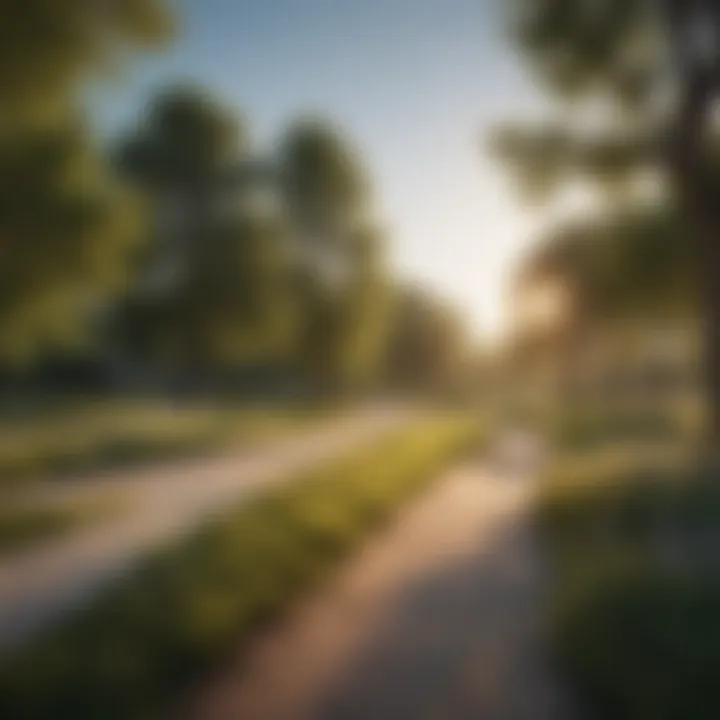 Scenic view of a suburban park with walking trails