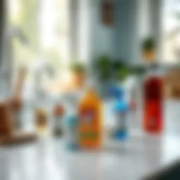 A variety of natural cleaning products on a countertop