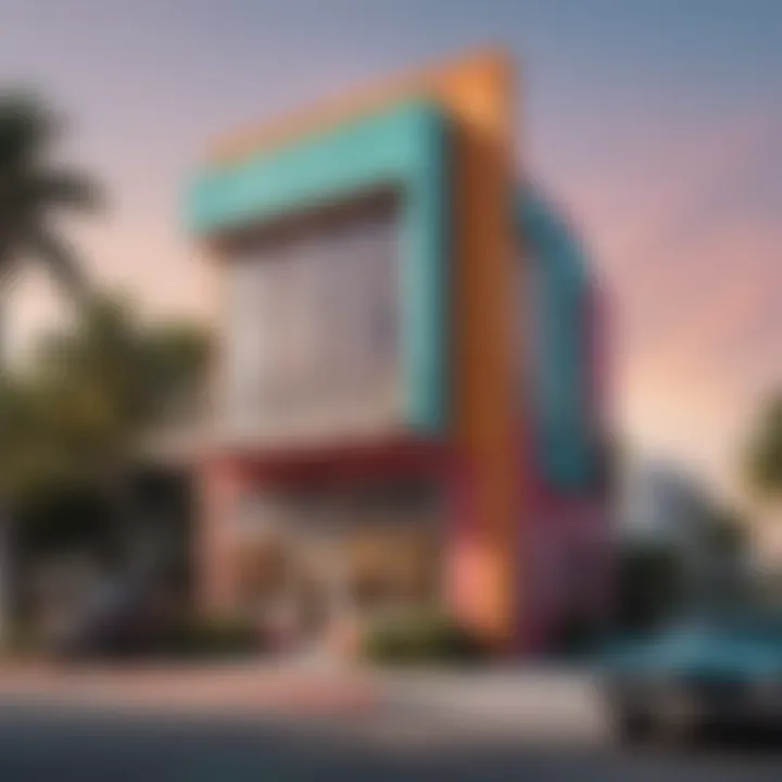 A vibrant street view showcasing the eclectic architecture of Miami's neighborhoods