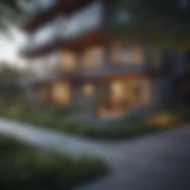 Modern Apartment Complex Modern apartment complex with amenities and greenery