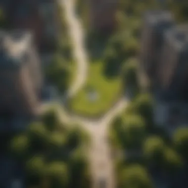 Aerial View of a Bustling City Park Aerial view of a city park bustling with families and outdoor activities