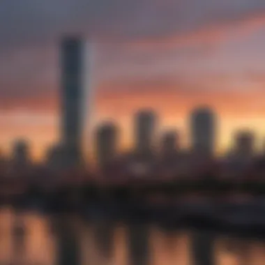 Scenic view of the Boston skyline at sunset