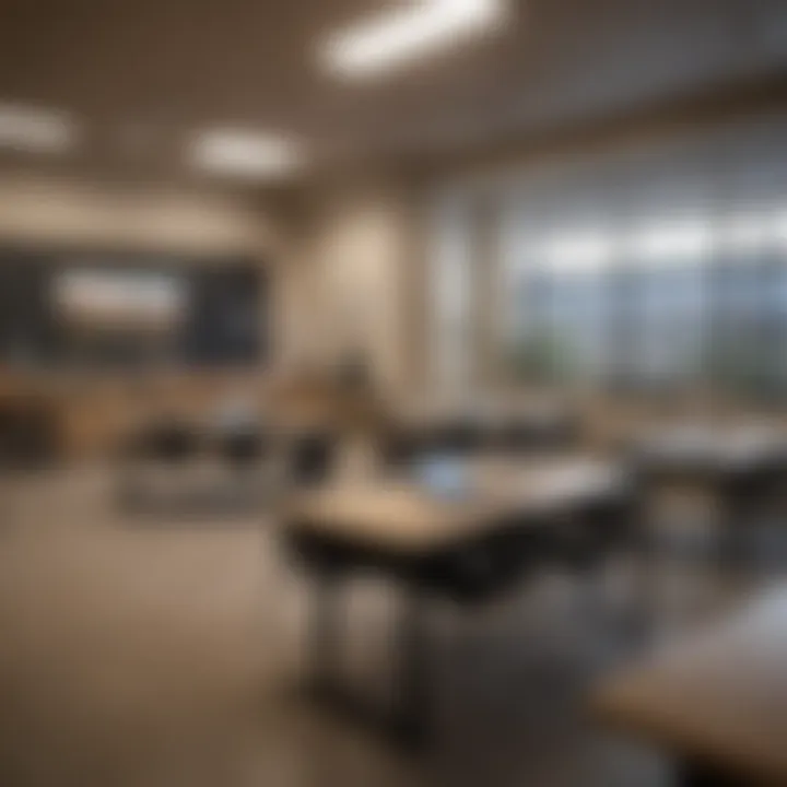 A classroom filled with students collaborating on a project