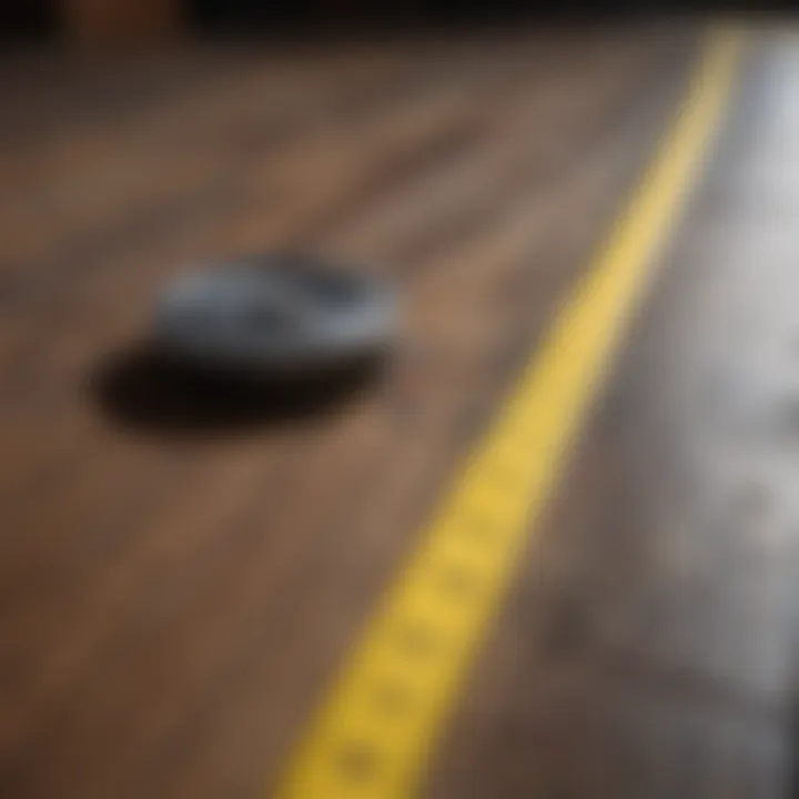 Measuring tape laid out on a floor with precise markings