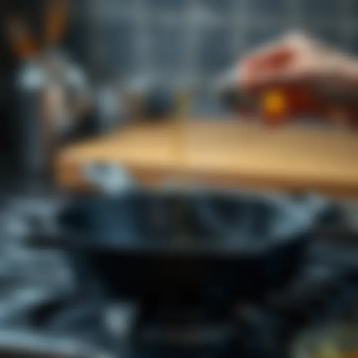 Coating a cast iron pan with oil