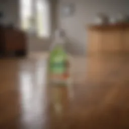 A bottle of eco-friendly floor cleaner on a hardwood surface