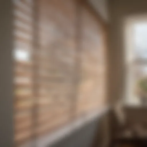 Close-up view of clean horizontal blinds with sunlight filtering through