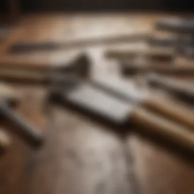 Close-up of various tools used for cleaning wooden surfaces