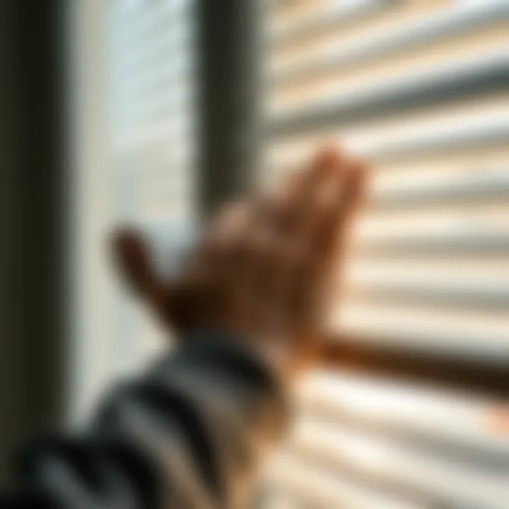 A person using a microfiber cloth on mini blinds
