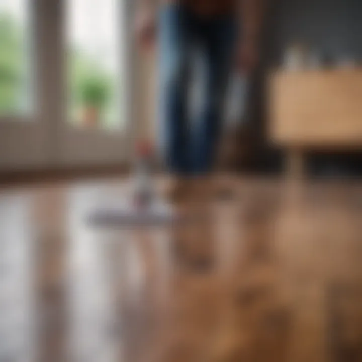 Person demonstrating proper laminate floor cleaning technique