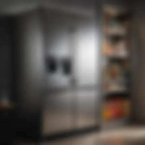 Bottle of vinegar beside a pristine stainless steel refrigerator