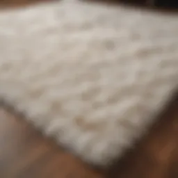 A pristine white shag rug on a wooden floor