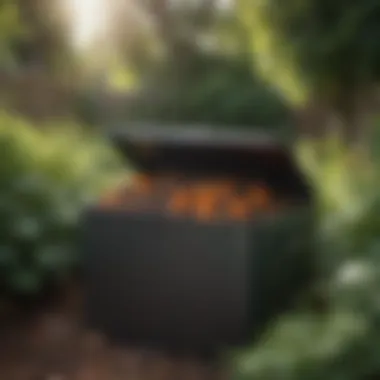 Eco-Friendly Compost Bin in Action An innovative compost bin set up in a backyard garden setting