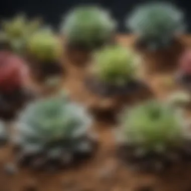 Close-up of different soil types suitable for succulents in separate containers