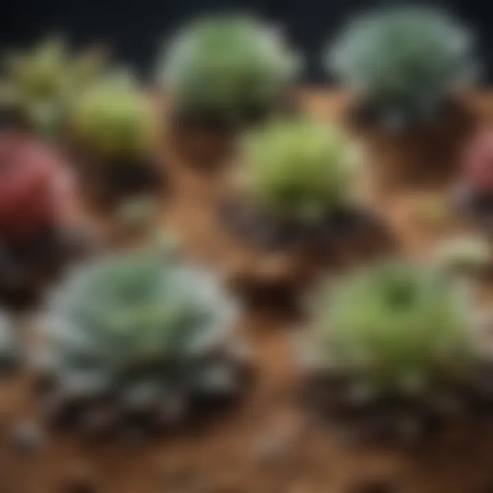 Close-up of different soil types suitable for succulents in separate containers