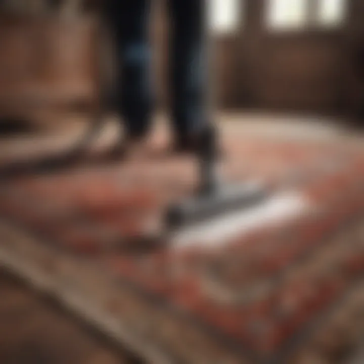 A professional using a steam cleaner on an antique rug