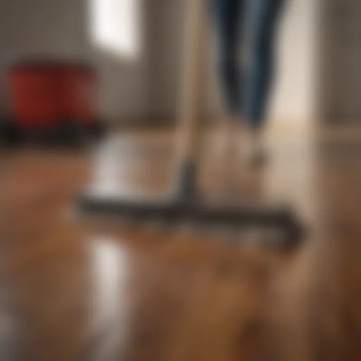 Demonstration of proper mopping technique on wooden floor
