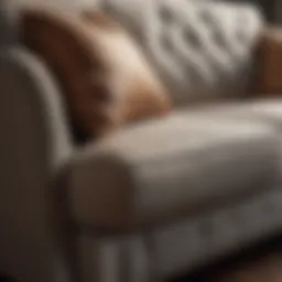 Luxurious sofa with a detailed view of the upholstery fabric