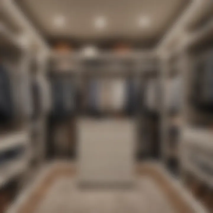 Organized closet with labeled bins and neatly hung garments