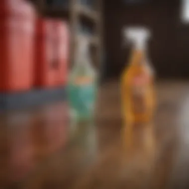 Essential cleaning products for hardwood floors arranged neatly