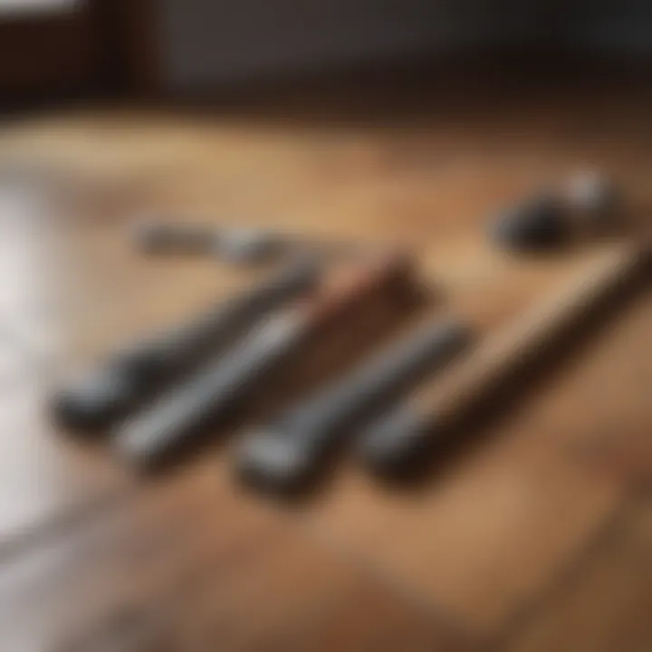 Close-up of hardwood floor maintenance tools