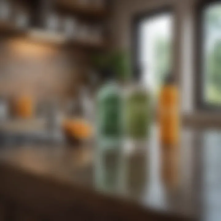 Eco-friendly cleaning products displayed on a kitchen countertop