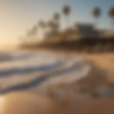 A serene beach scene in Santa Monica, with palm trees and a picturesque pier reflecting Los Angeles leisure.