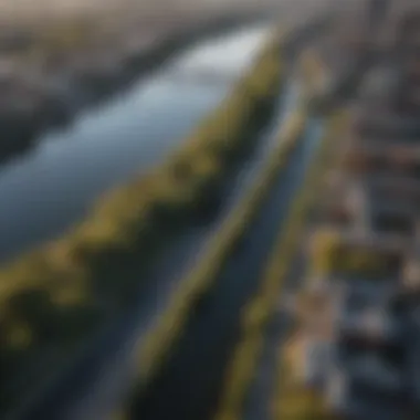 Bird's-eye view of the Schuylkill River, highlighting its meandering path through the city.