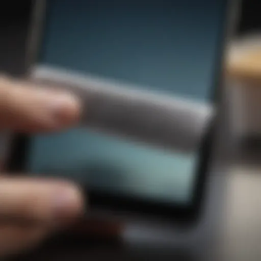 Close-up view of a smartphone being cleaned with a microfiber cloth