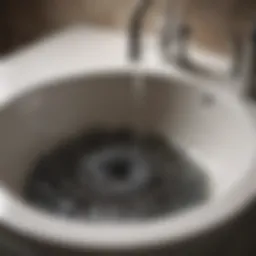 A close-up of hair clogs in a sink drain