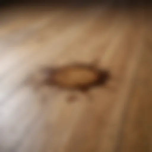 Close-up of a coffee stain on a wood floor