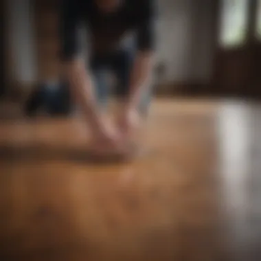 A person applying a protective treatment on faux hardwood