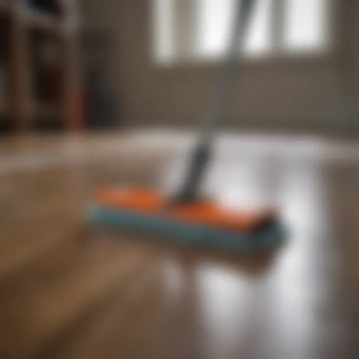 A microfiber mop on a hardwood floor