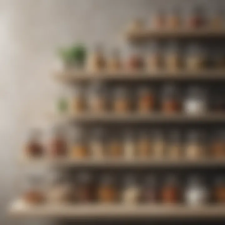 Various dry ingredients in glass jars on a shelf