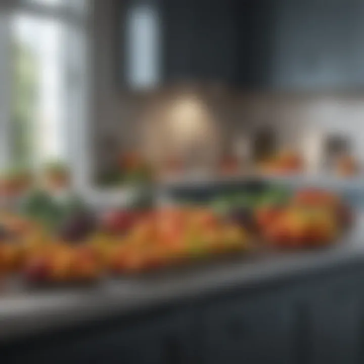 Fresh fruits and vegetables displayed on a kitchen counter