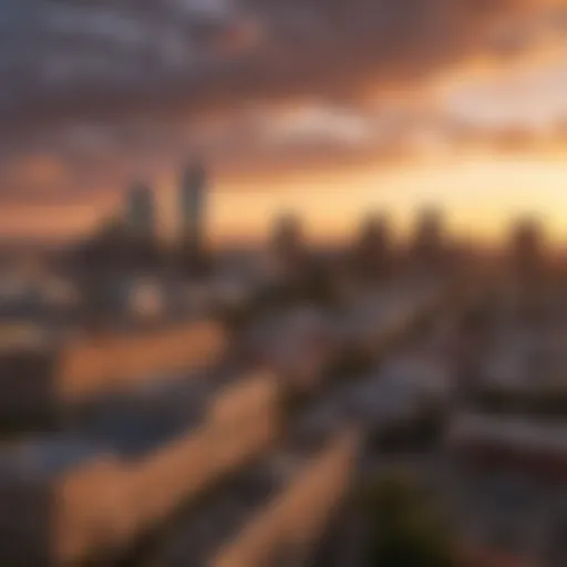 A panoramic view of San Antonio's skyline at sunset