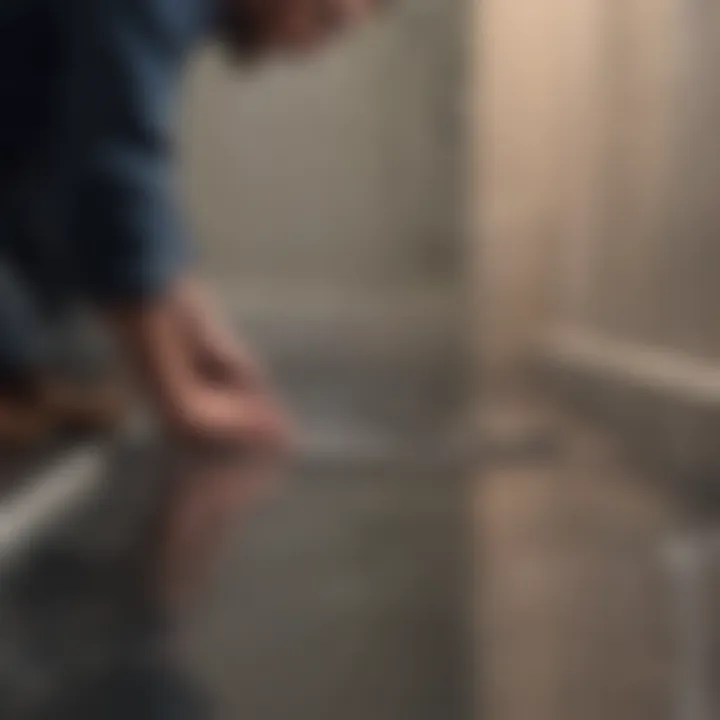 A professional plumber assessing a shower drain