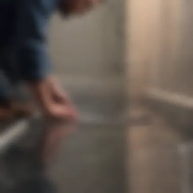 Professional Assessment of Shower Drain A professional plumber assessing a shower drain