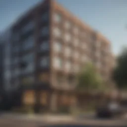 A modern apartment building showcasing available rental units in University City.