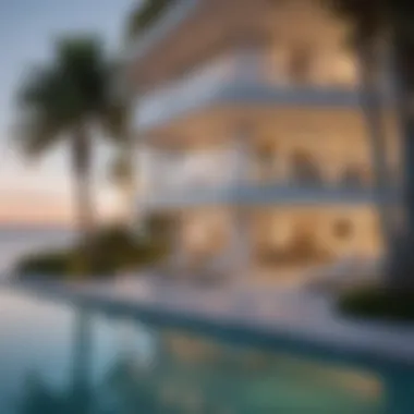 Luxurious waterfront property with palm trees in Miami Beach