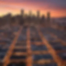 A panoramic view of San Francisco's skyline at sunset, showcasing iconic landmarks.