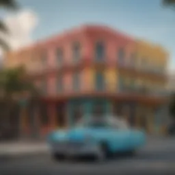 A vibrant street scene showcasing the colorful architecture of Miami's Little Havana