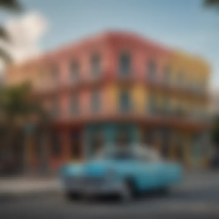 A vibrant street scene showcasing the colorful architecture of Miami's Little Havana