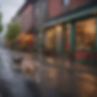 Pet owners walking their dogs in a vibrant Portland street