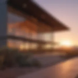 A picturesque view of iconic Phoenix architecture against a sunset