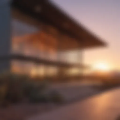 A picturesque view of iconic Phoenix architecture against a sunset